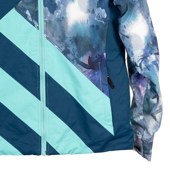 Obermeyer Youth Jacket Teen XL 18 Insulated Winter Jacket Blue Teal Floral Hood - Picture 3 of 7